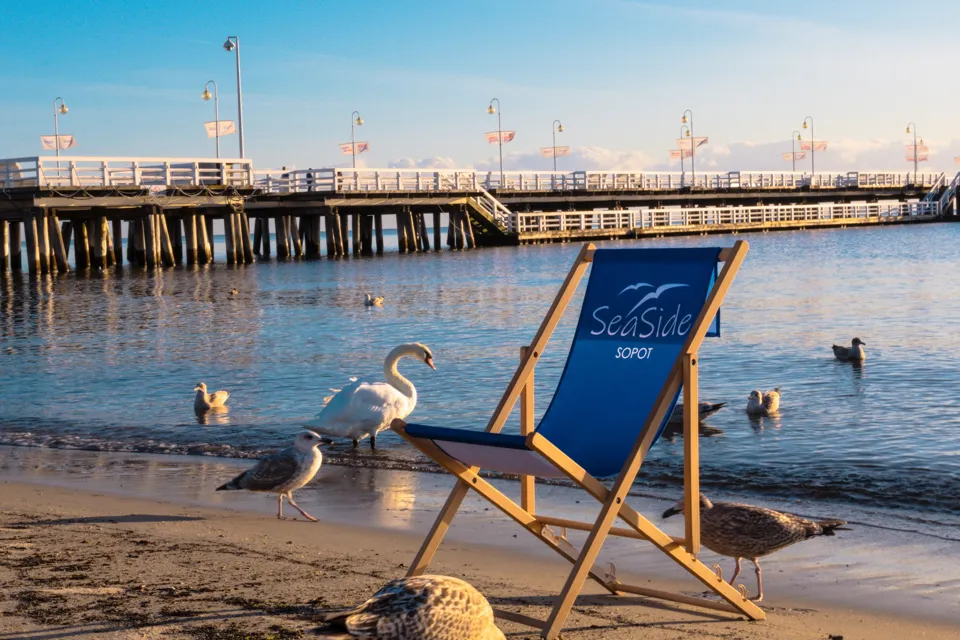 Sopot i plaża widziane z góry